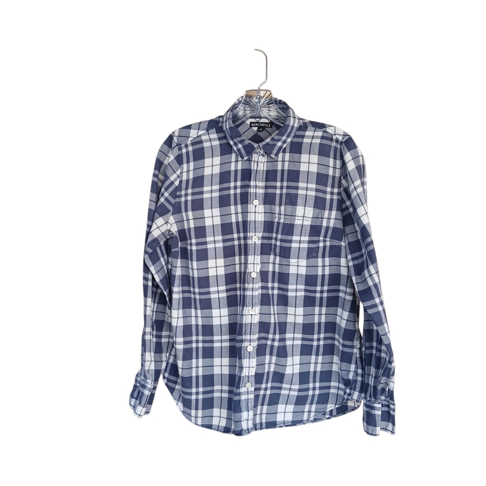 J. Crew Mercantile Blue Plaid Flannel Button Down Shirt Medium